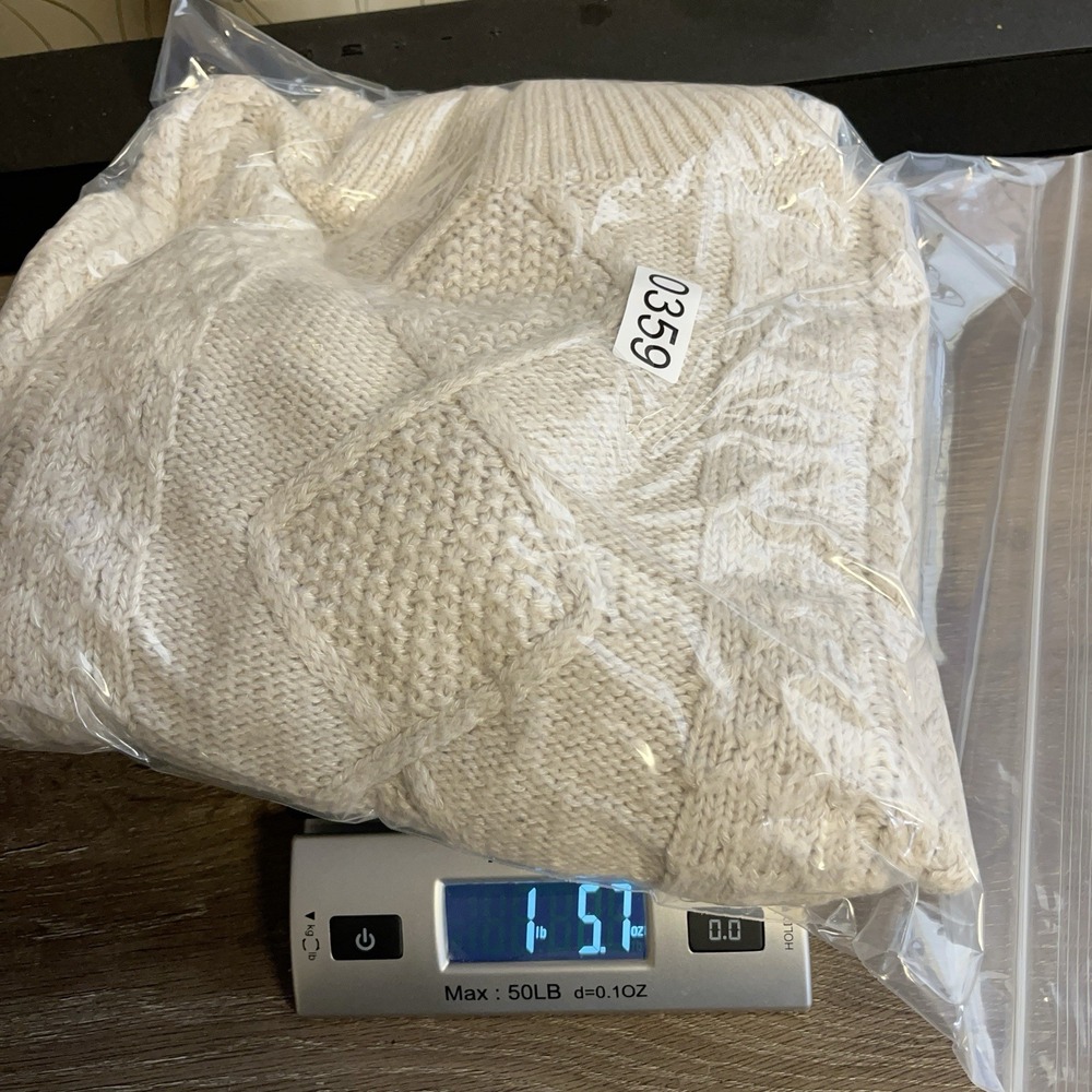 Garnet‎ Hill Cable Knit Wool Linen Sweater Beige Pullover Mock Neck Soft Large - Picture 10 of 10